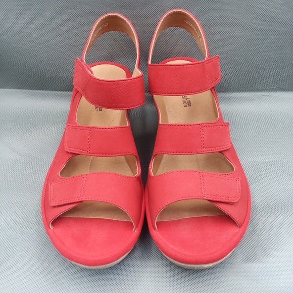 Clarks Reedly Juno Womens 7.5 Shoes Red Nubuck Strappy Platform Wedge Sandals - Picture 12 of 12